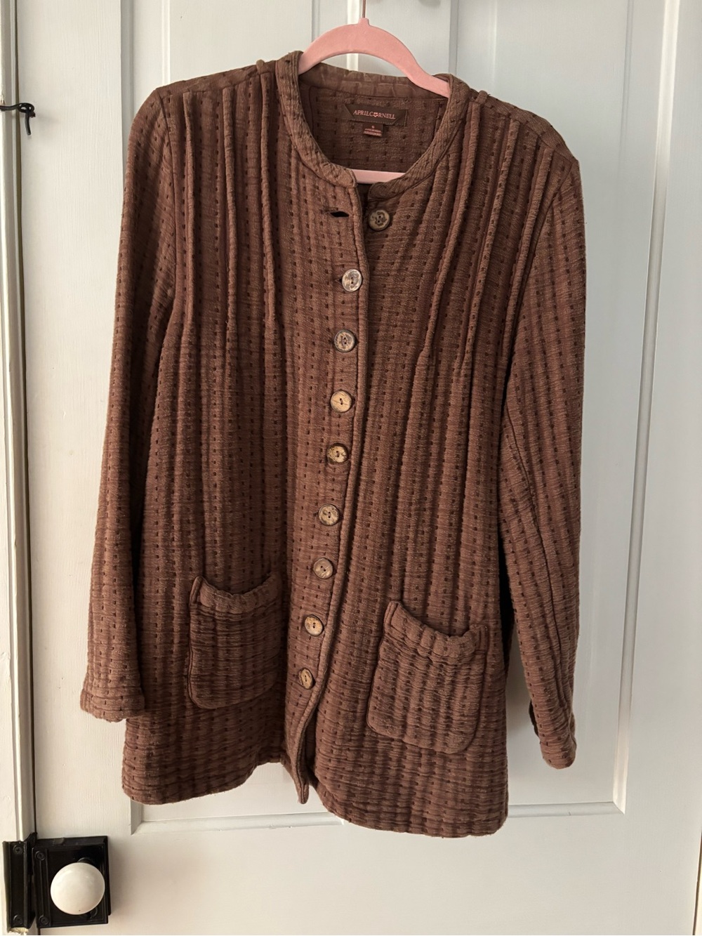 April Cornell Brown Quilted Button-Front Women's Cardigan